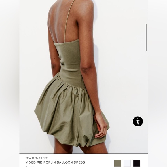 Sold out NWT Zara mixed rib Poplin balloon dress in olive green color size M - Picture 6 of 10